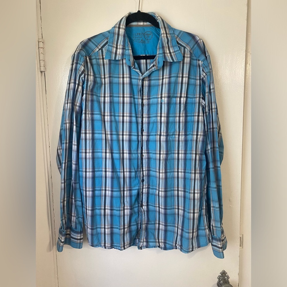 ESPRIT Blue Plaid Cotton Button Up Shirt